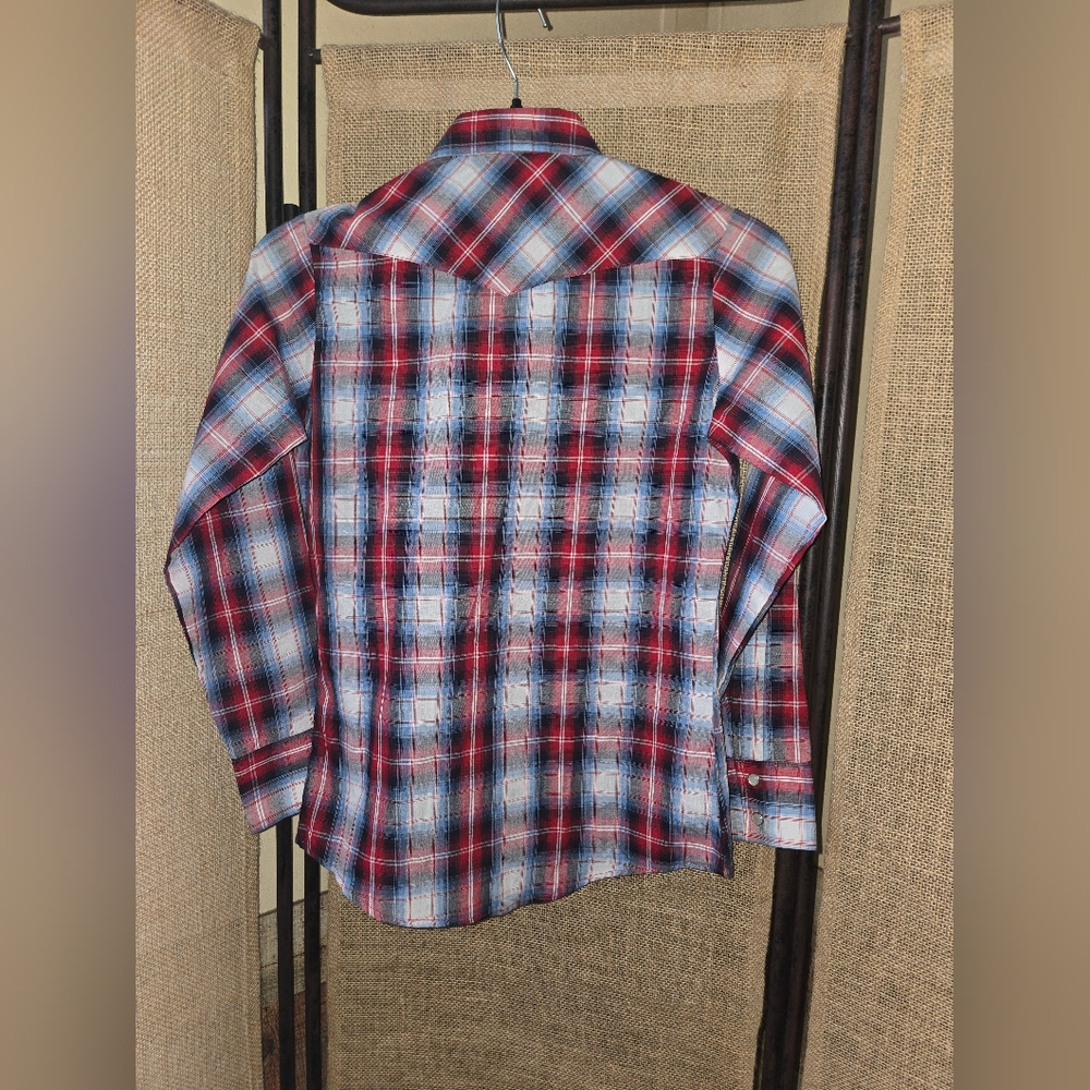 NWT Boy's Ely Cattleman Multicolor Plaid Shirt Size 12 Red White Blue - Picture 10 of 10